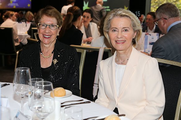 European Commission president Ursula von der Leyen (right) and NSW Governor Margaret Beazley attend a business lunch hosted by the European Australian Business Council at NSW Parliament House on March 25.