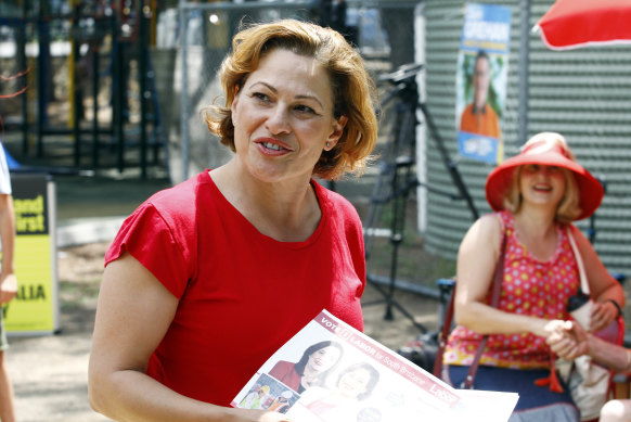 Former deputy premier Jackie Trad campaigning in her seat of South Brisbane before the 2020 state election, which she ultimately lost to now Greens MP Amy MacMahon.