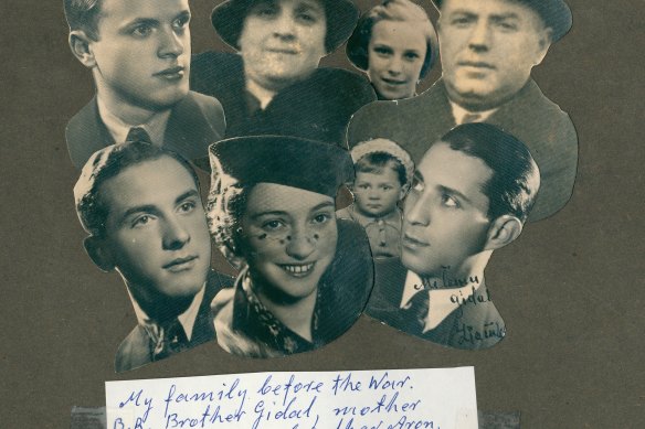 A montage of photos Sarah donated to the Jewish Holocaust Centre of her family before the war. Rear from left: Brother Gidal, mother Estera, Sarah and father Aron. Front: Brother Julek, sister Zosia, Zosia's son Misza and husband Ziamka Buszmac.  