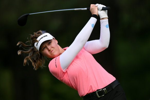 Canada’s Brooke Henderson leads after the second round of the Evian Championship.