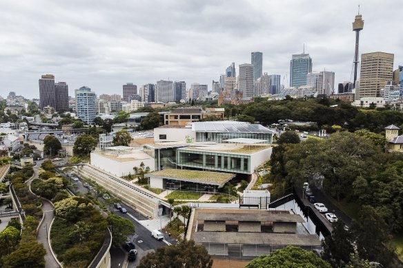 An aerial view of the Sydney Modern addition to the NSW Art Gallery.