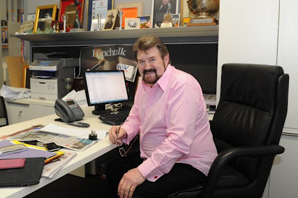 Derryn Hinch in his office before presenting his final radio show on 3AW in 2012.