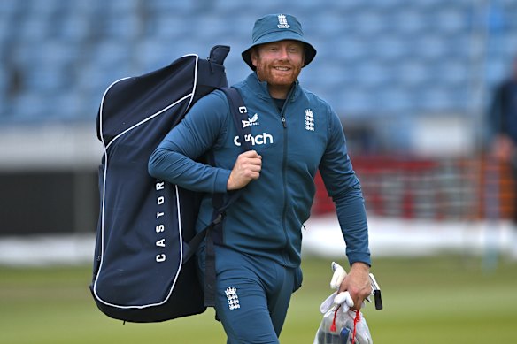 England’s Jonathan Bairstow smiles during England nets at Headingley on Wednesday.