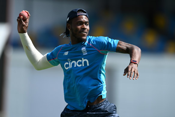 Jofra Archer during an England net session in March last year.