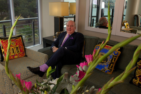 Alan Jones at the harbourside apartment at Circular Quay he purchased in 2017 for $10.5 million.