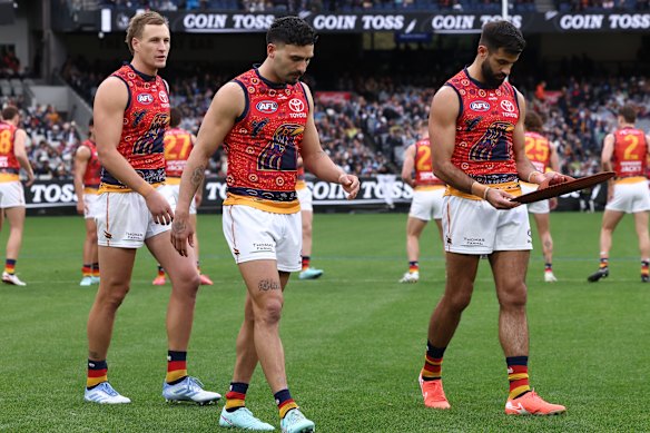 Jordan Dawson, Izak Rankine and Wayne Milera during the Crows’ clash with the Pies.