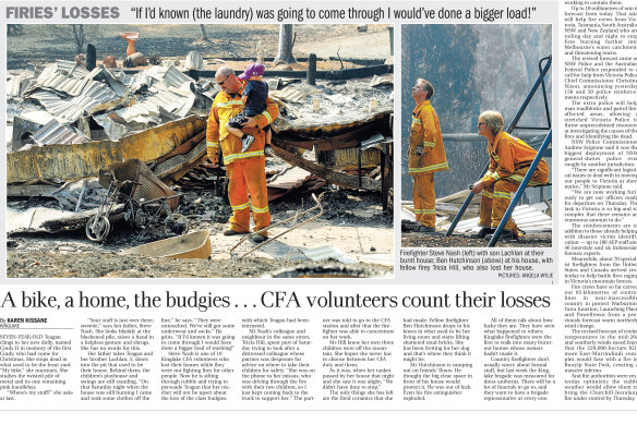 Steve Nash and son Lachlan inspect the ruins of their home in this Age report from 2009.
