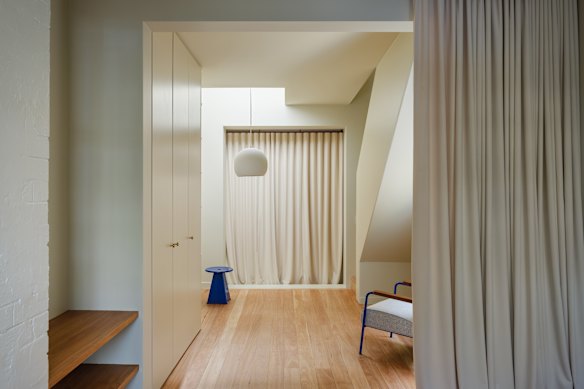 Velvet curtains close off rooms for privacy when needed.