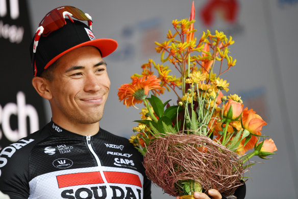 Caleb Ewan claims stage two of the Tour Down Under.