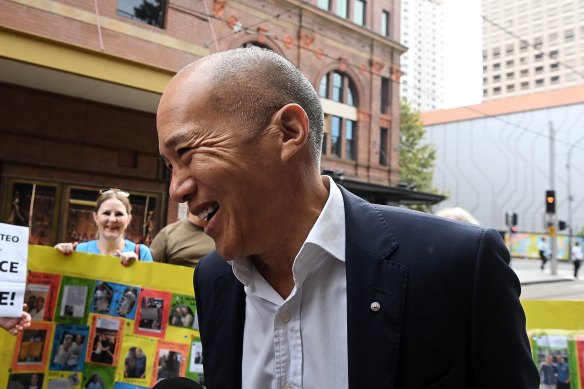 Charlie Teo is greeted by well-wishers as he arrives at a disciplinary hearing in Sydney on Tuesday.