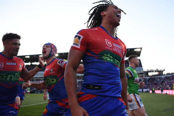 Dominic Young and the Knights celebrate during their epic extra-time finals win.