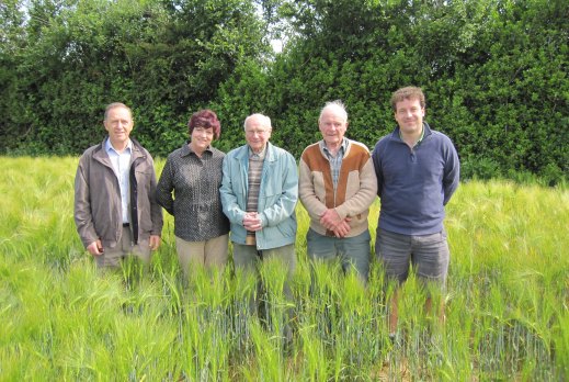 Jeff Kernot, Leah Kernot, brothers Roger and Rene Ternisien (wartime witnesses) and Jamie Kernot at the site of the Lancaster crash.