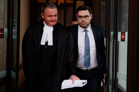 Steven Whybrow, SC, and Bruce Lehrmann outside the Federal Court in Sydney in late November.