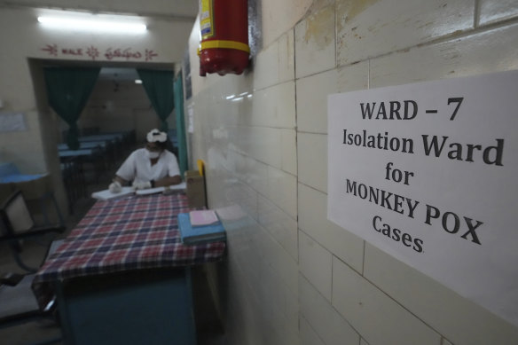 A medic works at a monkeypox ward set up at a government hospital in Hyderabad, India.