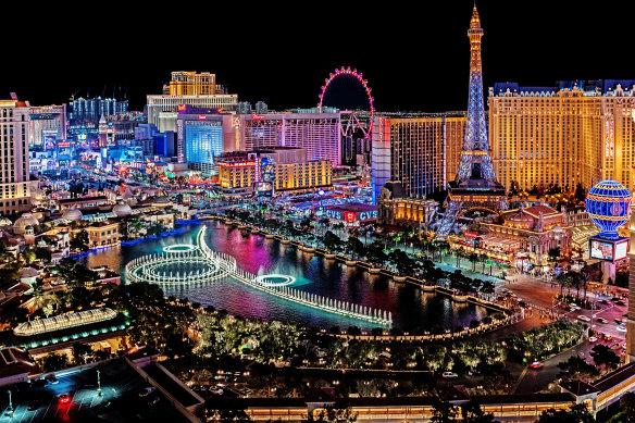 The famous Las Vegas Strip with the Bellagio Fountain. 