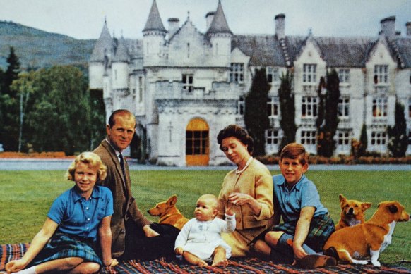 Queen Elizabeth with her husband Prince Philip and children, from left: Princess Anne, Prince Andrew  and Prince Charles.