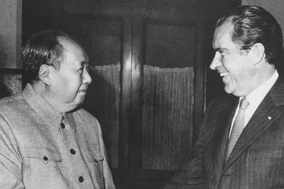 Chinese Communist Party leader Mao Zedong, left, with then-US president Richard Nixon in 1972. Kissinger believes that the understanding forged between Nixon and Mao was overturned by Donald Trump.