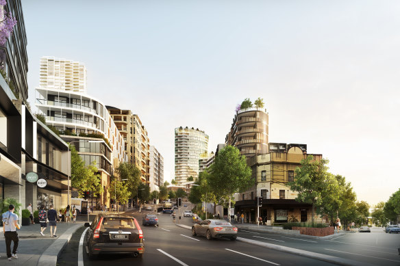 An artist’s impression of potential development of the Edgecliff Commercial Centre along New South Head Road.