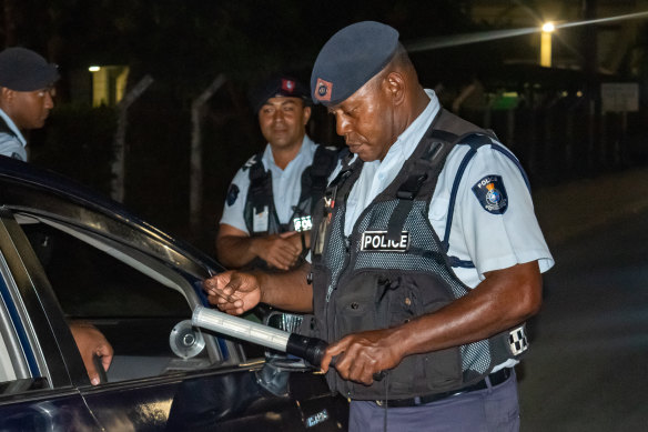 Fiji Police set up checkpoints around the country in Suva, on December 18, following the election.