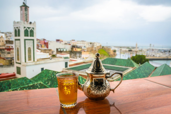 Tea and a view of the old medina in Tangier.