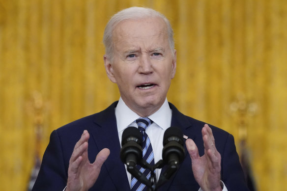 US President Joe Biden speaks about the Russian invasion of Ukraine on February 24, 2022.