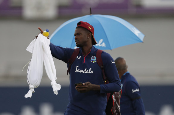 West Indies' captain Jason Holder leaves the field.