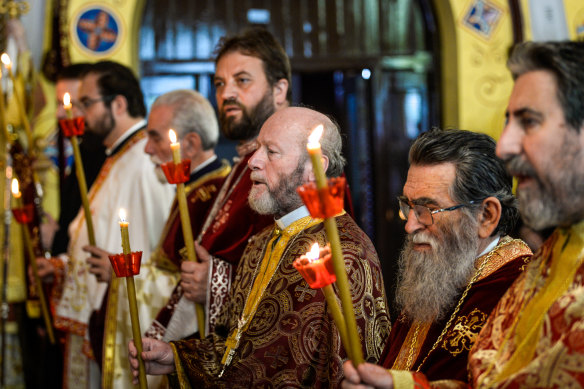 Easter service at a Greek Orthodox church in Melbourne.