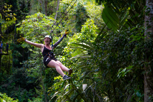 Swinging through the trees.