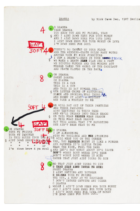 Song lyrics for ‘Deanna’ by Nick Cave, 1987