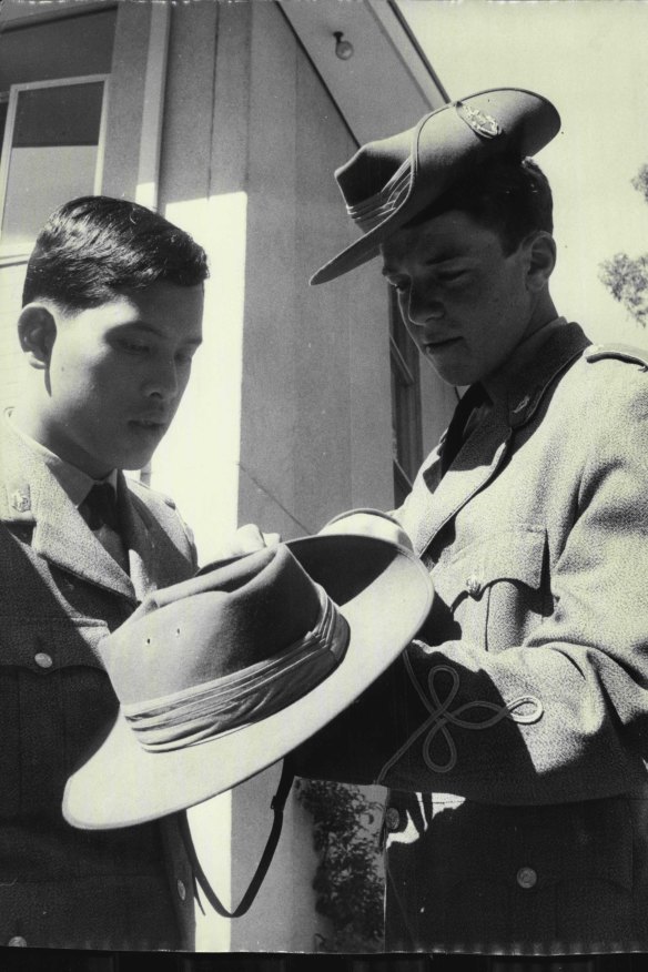 The then crown prince with a fellow student at The King's School in Sydney in 1970. 