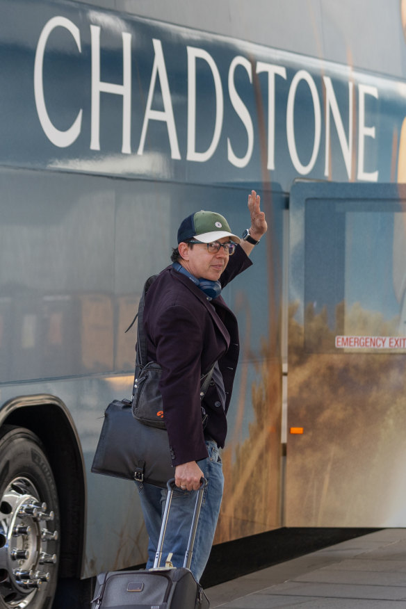 Writer Stephen Brook and the tourist shuttle bus to Chadstone.