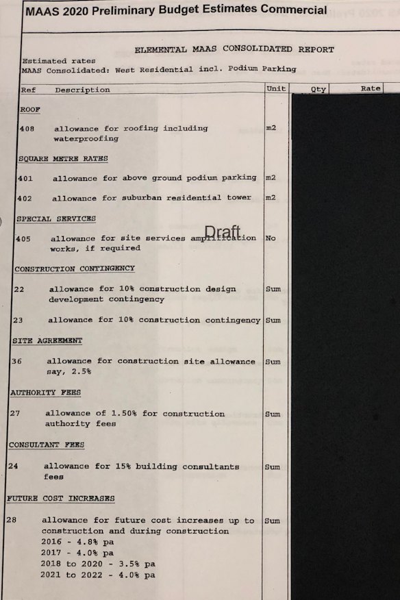 Redacted page from documents released on Tuesday by the Berejiklian government on the Powerhouse Museum move.