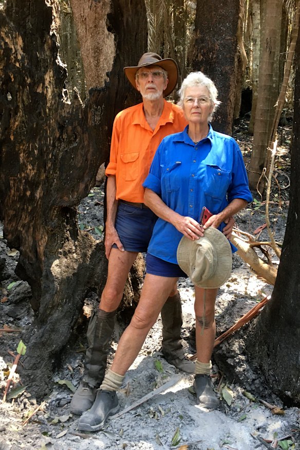 Hugh and Nan Nicholson in a fire-stricken area of Terania Creek in November.