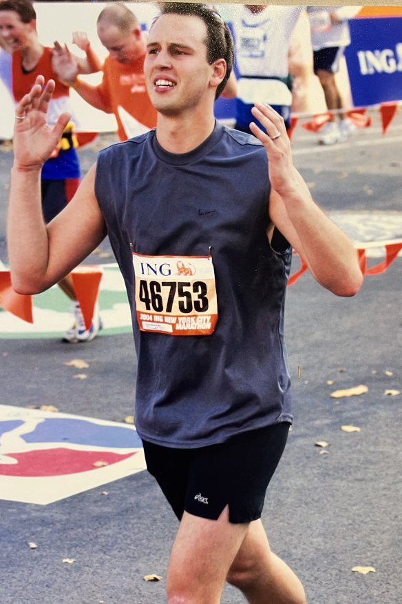 Author Konrad Marshall running the New York City Marathon in 2004.