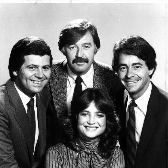 The 1982 60 Minutes team: From left, Ray Martin, George Negus, Jana Wendt and Ian Leslie.