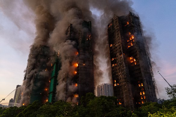The building fire in the Tai Po district of Hong Kong’s New Territories.