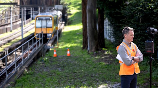 Premier Chris Minns at the site of the planned heavy rail station at Woollahra on Sunday.