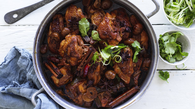 Neil Perry’s classic red braised chicken with dried chestnuts