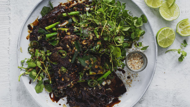 Karen Martini’s Vietnamese beef stir-fry with spring onion, green chilli and toasted rice