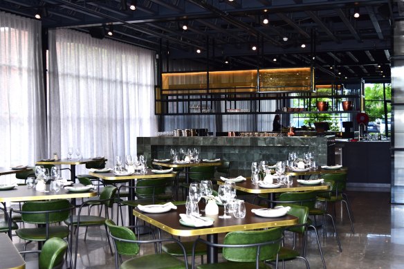 The fitout of Woolstore restaurant embraces the building’s industrial past.