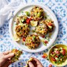 Zucchini and corn fritters with salsa.