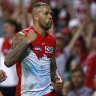 Don that: Lance Franklin had many a big game against the Bombers through his distinguished career.