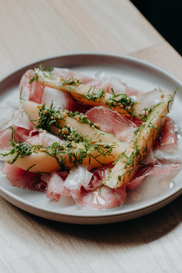 San Daniele prosciutto, sweet and sour melon, chilli.