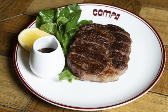 Little Joe 350g scotch fillet is served with rocket, lemon and your choice of sauce.