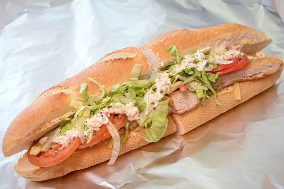 The Irish-inspired rolls are filled with chicken schnitzel, shredded lettuce and cheese, sliced tomato and mayo.