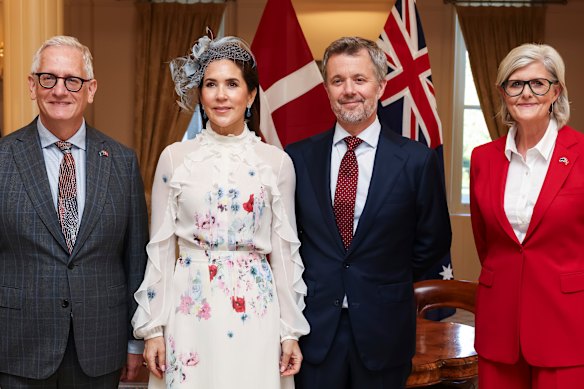Simeon Beckett, Queen Mary of Denmark, King Frederik X of Denmark and Governor-General Sam Mostyn at Government House.