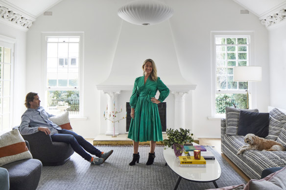 “This beautiful big lounge room was used as a ballroom by the original owners,” says Willis. “We carry on the tradition of music and entertainment with our friends.” The pendant light is from Living Edge.