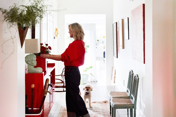 “I designed this red sideboard for the hallway with Nick from Float Joinery,” says Lambos. The paint colours are by Porter’s and the runner from Cadrys.