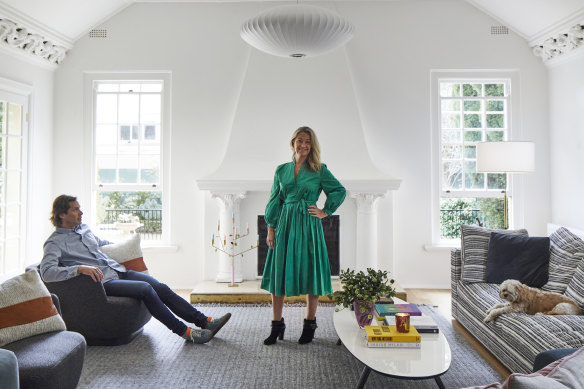 “This beautiful big lounge room was used as a ballroom by the original owners,” says Willis. “We carry on the tradition of music and entertainment with our friends.” The pendant light is from Living Edge.