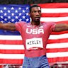 Fred Kerley after winning silver in the 100 metres at the 2020 Olympics in Tokyo.